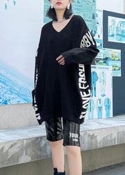 Aesthetic fall black Letter sweaters casual o neck knitted t shirt - SooLinen