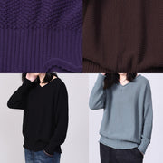 Aesthetic gray blue knit pullover oversized v neck sweaters autumn - SooLinen