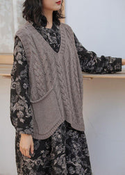 Aesthetic gray clothes v neck sleeveless oversized knitwear - SooLinen