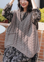 Aesthetic gray clothes v neck sleeveless oversized knitwear - SooLinen