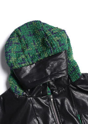 Aesthetic knitted coat trendy plus size green hooded zippered coats - SooLinen