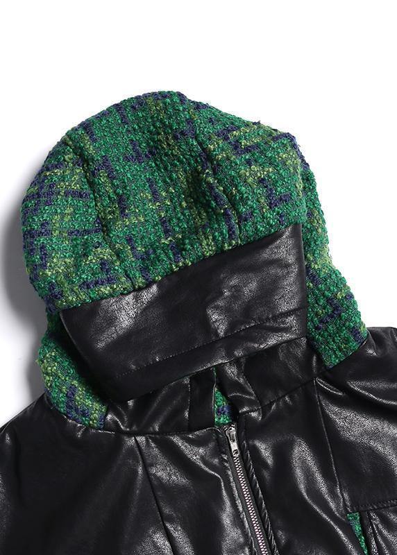 Aesthetic knitted coat trendy plus size green hooded zippered coats - SooLinen