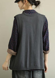 Aesthetic knitwear plus size dark gray v neck sleeveless knitted jackets - SooLinen