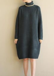 Aesthetic  Sweater high lapel collar dresses Vintage army green daily knitwear - SooLinen