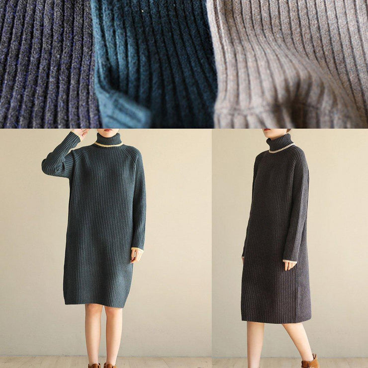 Aesthetic  Sweater high lapel collar dresses Vintage army green daily knitwear - SooLinen