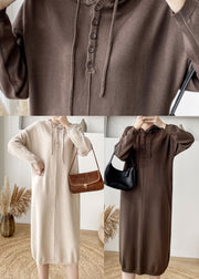 Apricot Button Knitted Dress Cinched Winter