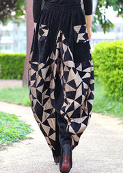 Art Black Patchwork Corduroy thick Pants Winter