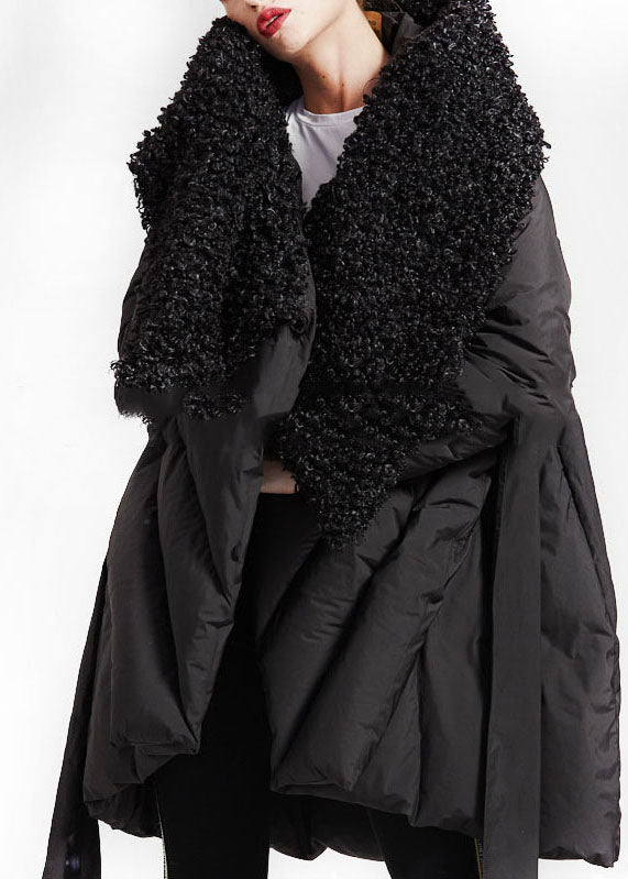 Art Black Patchwork Faux Fur  Peter Pan Collar cotton Winter down coat
