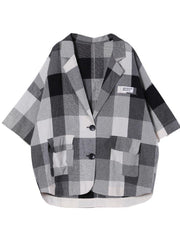 Art Black Plaid Cotton Linen Summer Coat - SooLinen