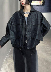 Art Black Pockets Button Zippered Fall Jackets Long sleeve - SooLinen