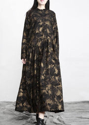Art Black Print Asymmetrical Design Fall Vacation Dresses - SooLinen