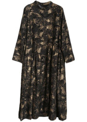 Art Black Print Asymmetrical Design Fall Vacation Dresses - SooLinen