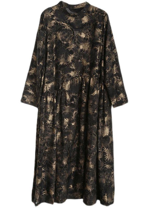 Art Black Print Asymmetrical Design Fall Vacation Dresses - SooLinen