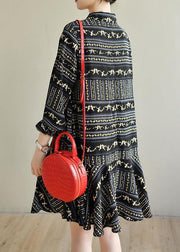 Art Black Print Chiffon Long sleeve Summer Dress - SooLinen