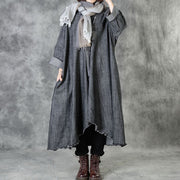 Art Black V Neck Pockets Patchwork Fall Asymmetrical Design Coats Long Sleeve