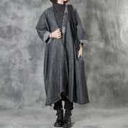 Art Black V Neck Pockets Patchwork Fall Asymmetrical Design Coats Long Sleeve