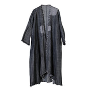 Art Black V Neck Pockets Patchwork Fall Asymmetrical Design Coats Long Sleeve