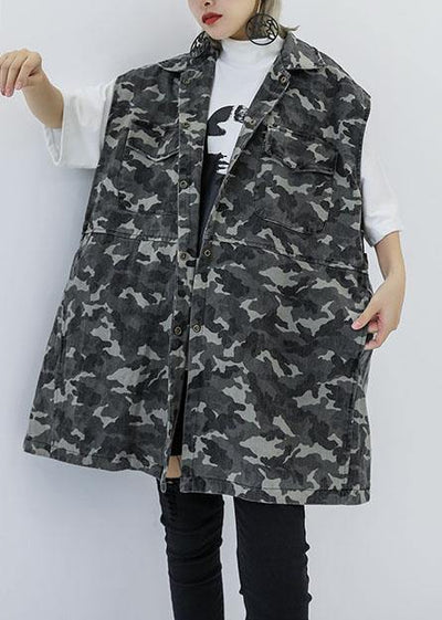 Art Camouflage cotton tunics for women wild Plus Size Clothing fall tops - SooLinen