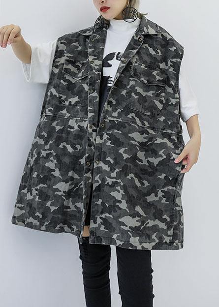 Art Camouflage cotton tunics for women wild Plus Size Clothing fall tops - SooLinen