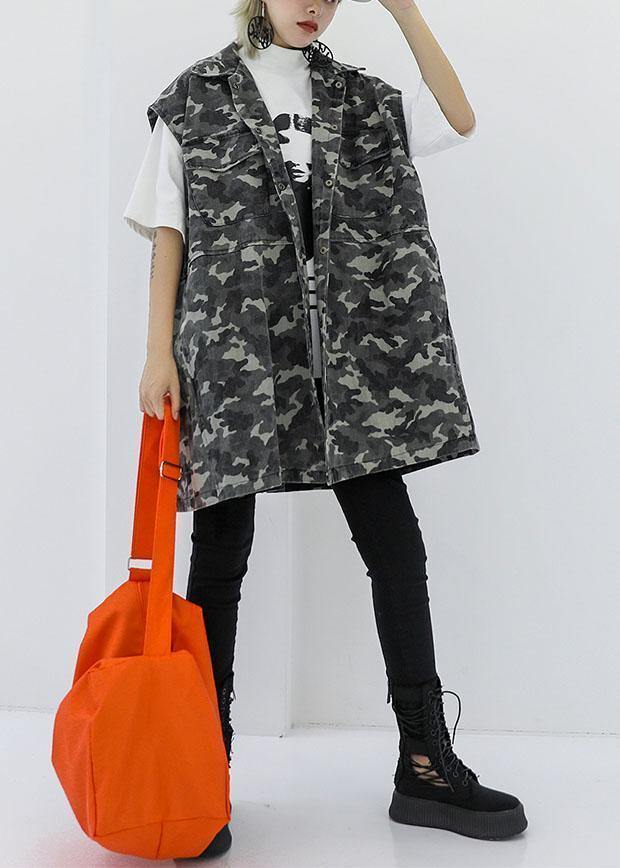Art Camouflage cotton tunics for women wild Plus Size Clothing fall tops - SooLinen