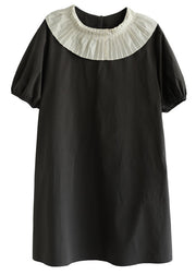 Art Grey O-Neck Patchwork Oversized A Line Dress Short Sleeve