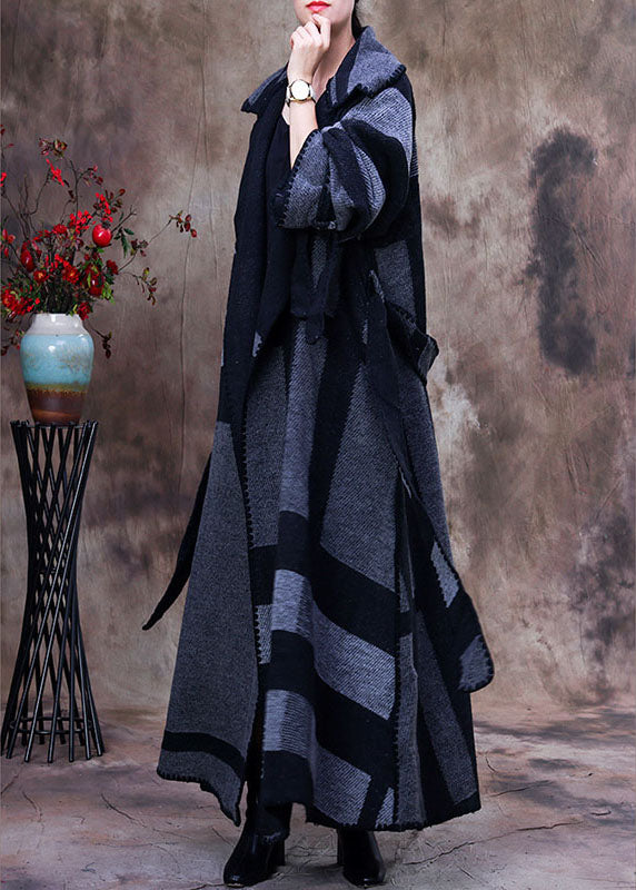 Art Grey Peter Pan Collar Print Plaid Winter-Woll-Langarm-Trenchcoat