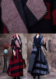 Art Grey Peter Pan Collar Print Plaid Winter-Woll-Langarm-Trenchcoat