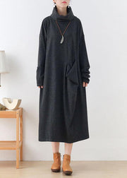 Art Grey Pockets Patchwork Fall Long Sleeve Robe Dresses - SooLinen
