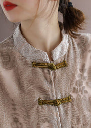 Art Khaki Jacquard-Velourshemd mit Stehkragen und langen Ärmeln