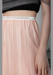 Art Pink Tulle Elastic Waist A Line  Skirt - SooLinen
