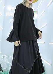 Art asymmetric cotton tunic top Work Outfits black top fall - SooLinen