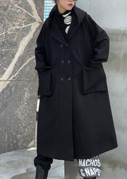 Art black Fine outwear coat hooded double breast fall outwears - SooLinen