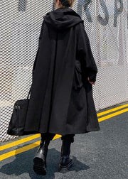 Art black Fine outwear coat hooded double breast fall outwears - SooLinen