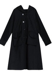 Art black Fine outwear coat hooded double breast fall outwears - SooLinen