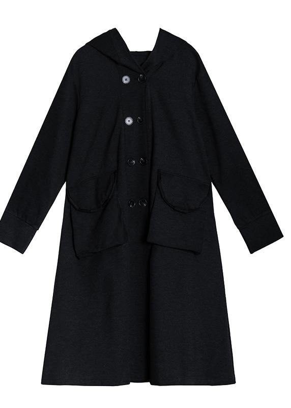 Art black Fine outwear coat hooded double breast fall outwears - SooLinen