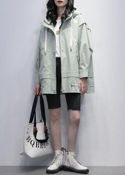 Art hooded Letter Plus Size Coats Women green coats - SooLinen