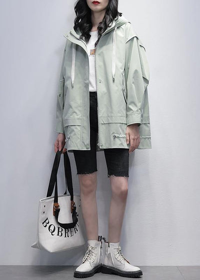 Art hooded Letter Plus Size Coats Women green coats - SooLinen