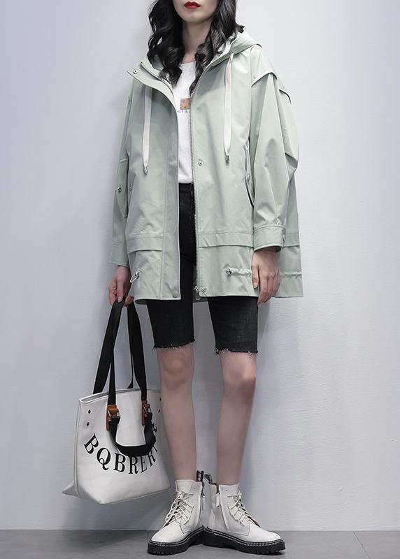 Art hooded Letter Plus Size Coats Women green coats - SooLinen