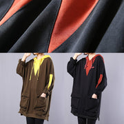 Art hooded cotton clothes For Women Work black patchwork blouse autumn - SooLinen