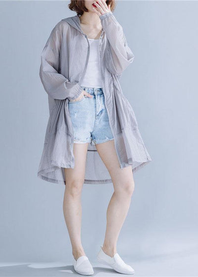 Art hooded cotton tunic top Fabrics gray blouses summer - SooLinen