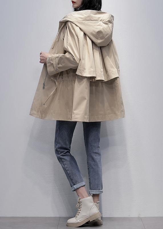 Art khaki  trench coat Tutorials hooded drawstring outwears - SooLinen