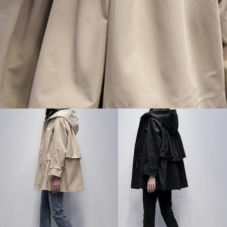 Art khaki  trench coat Tutorials hooded drawstring outwears - SooLinen