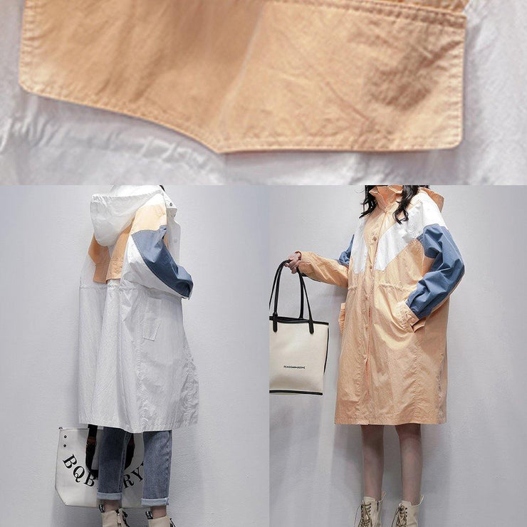 Art orange Plus Size coats women blouses Fabrics hooded zippered patchwork outwears - SooLinen
