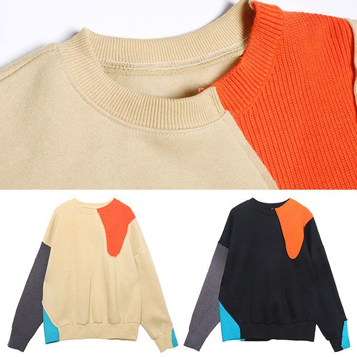 Art thick cotton patchwork color clothes Sewing black tops - SooLinen