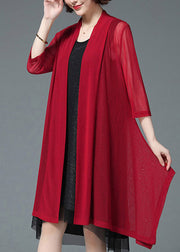 Baggy Plus Size Red UPF 50+ Knit Beach Cardigan Three Quarter sleeve