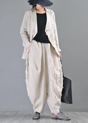 Beautiful Beige Pockets Cotton Linen Coat Summer - SooLinen