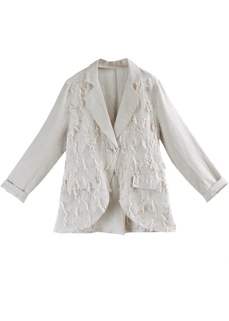 Beautiful Beige Pockets Cotton Linen Coat Summer - SooLinen