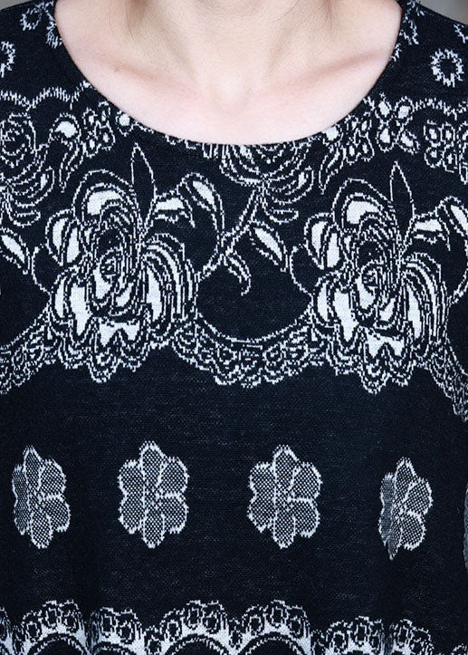 Wunderschönes, langärmliges Herbstkleid mit schwarzem Strickdruck
