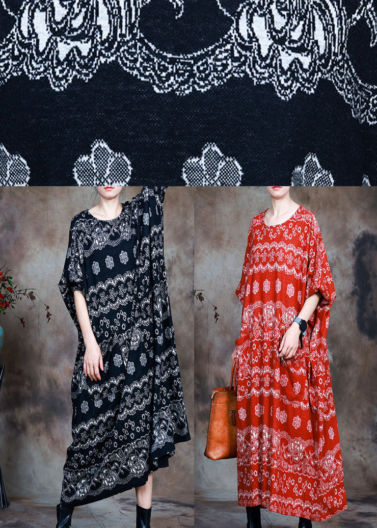 Wunderschönes, langärmliges Herbstkleid mit schwarzem Strickdruck