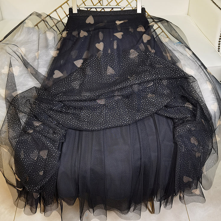 Beautiful Black Print tulle Sequins A Line Skirts Summer
